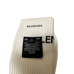 BALENCIAGA White Logo Socks Ribbed cotton blend mid calf Size Large Sports